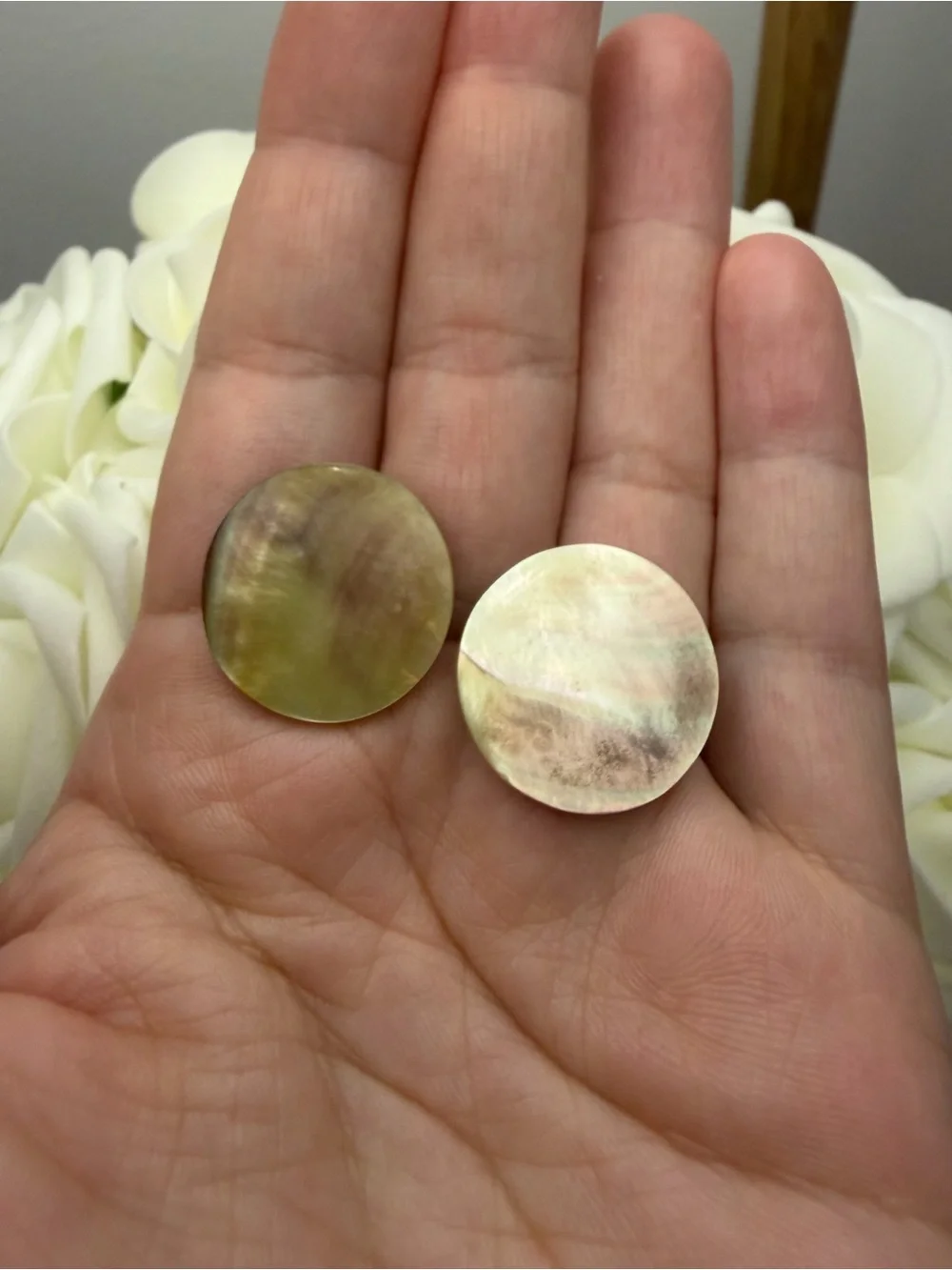 Round Mother-of-Pearl Disc Earrings - Iridescent Cream